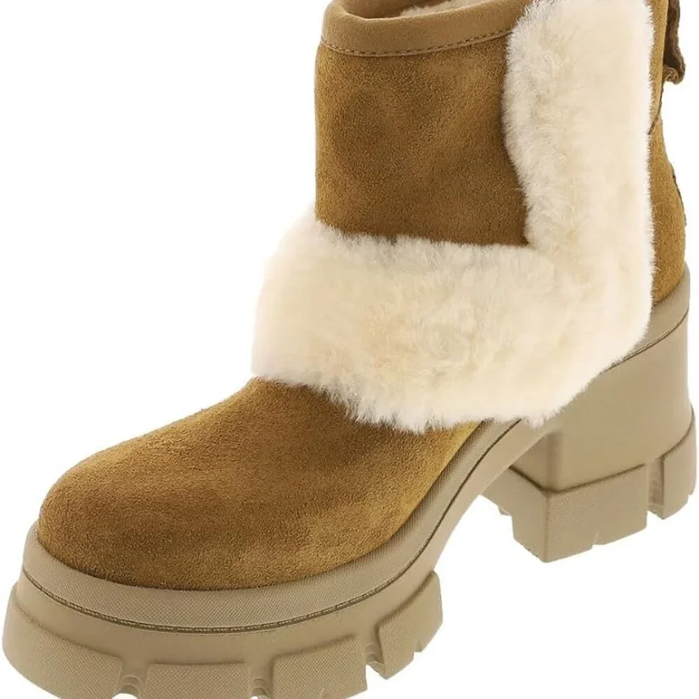 UGG Women's Brooklyn Chestnut Suede Sunburst Platform Ankle Boots. Sz: 10